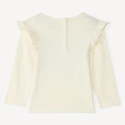 Langarm T-shirt meisjes met een fantasie jacquard patch.
