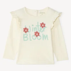 Langarm T-shirt meisjes met een fantasie jacquard patch.