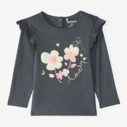 Langarm T-shirt meisjes met een fantasie jacquard patch.