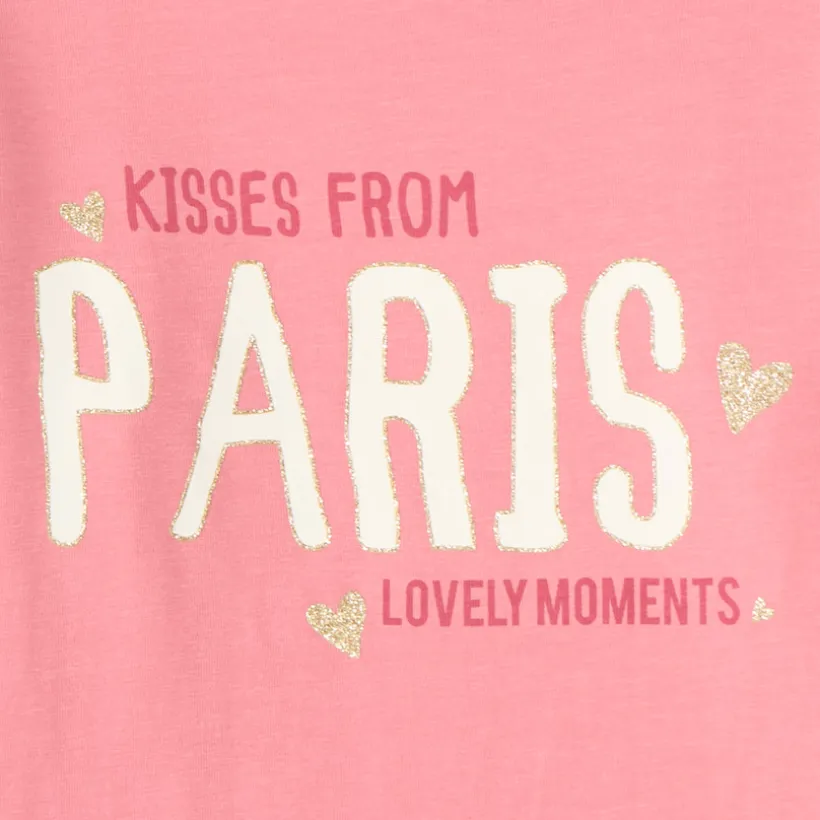 Langarm T-shirt meisjes met fantasieprint en glitter.