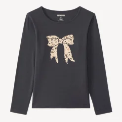 Langarm T-shirt meisjes met fantasieprint en glitter.