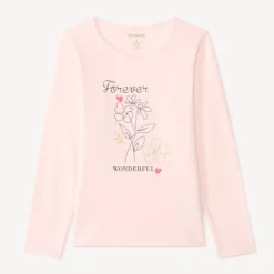 Langarm T-shirt meisjes met fantasieprint en glitter.