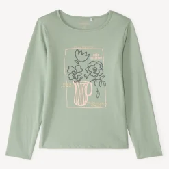 Langarm T-shirt met glanzende print meisjes
