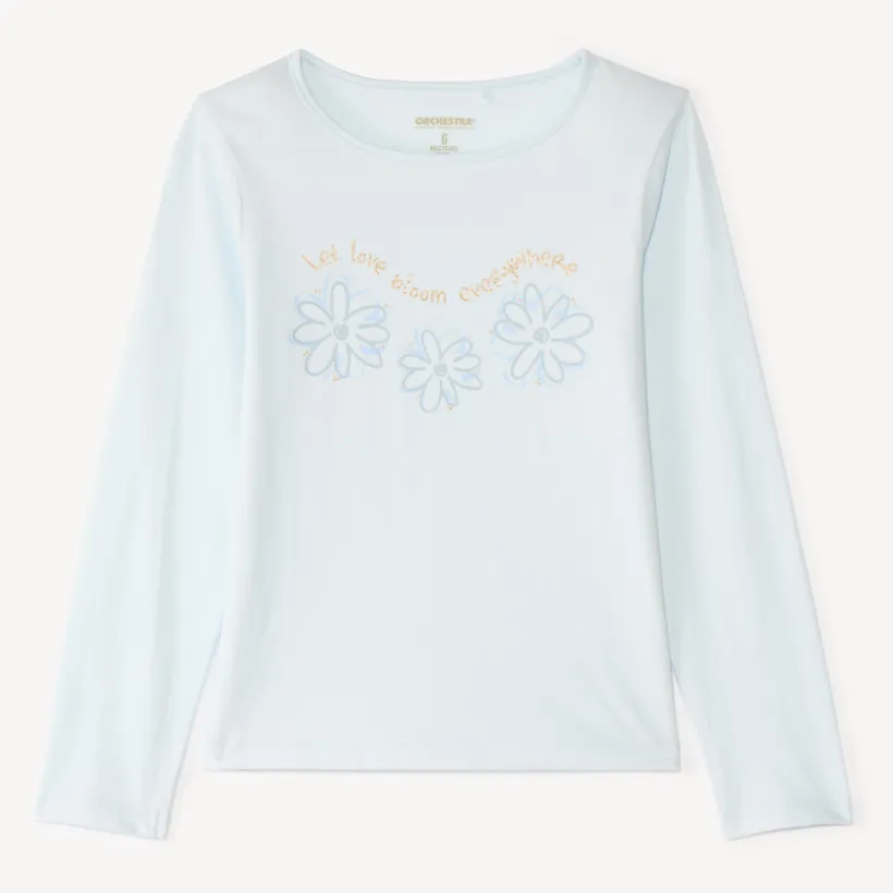 Langarm T-shirt met glanzende print meisjes