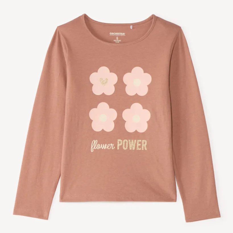 Langarm T-shirt met glanzende print meisjes