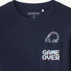 Langarm T-shirt met opgestikte zak en fantasiedruk jongens