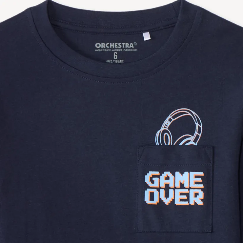 Langarm T-shirt met opgestikte zak en fantasiedruk jongens