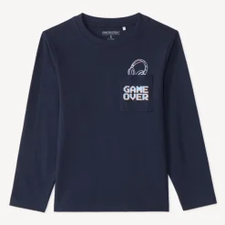 Langarm T-shirt met opgestikte zak en fantasiedruk jongens
