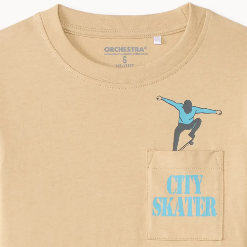 Langarm T-shirt met opgestikte zak en fantasiedruk jongens