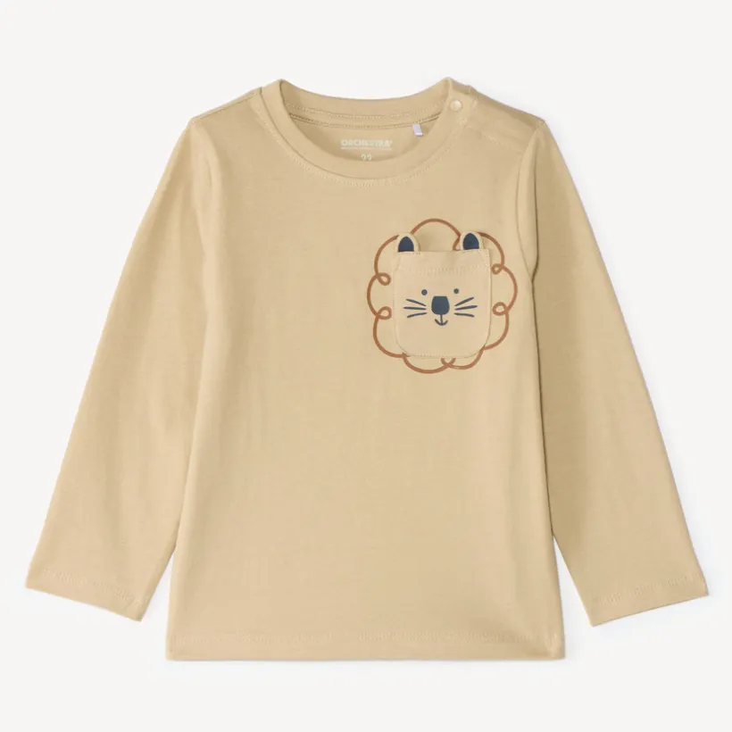 Langarm T-shirt voor babyjongens met speelse zak