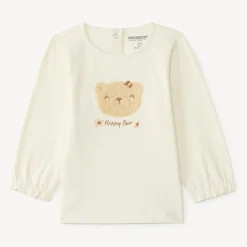 Langarm T-shirt voor meisjes met een berenpatch