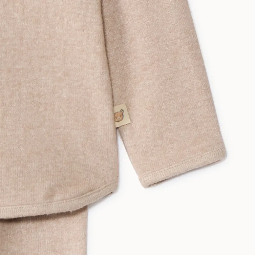Lang 2-delig ensemble in effen beige gemêleerde jersey voor baby totaallook