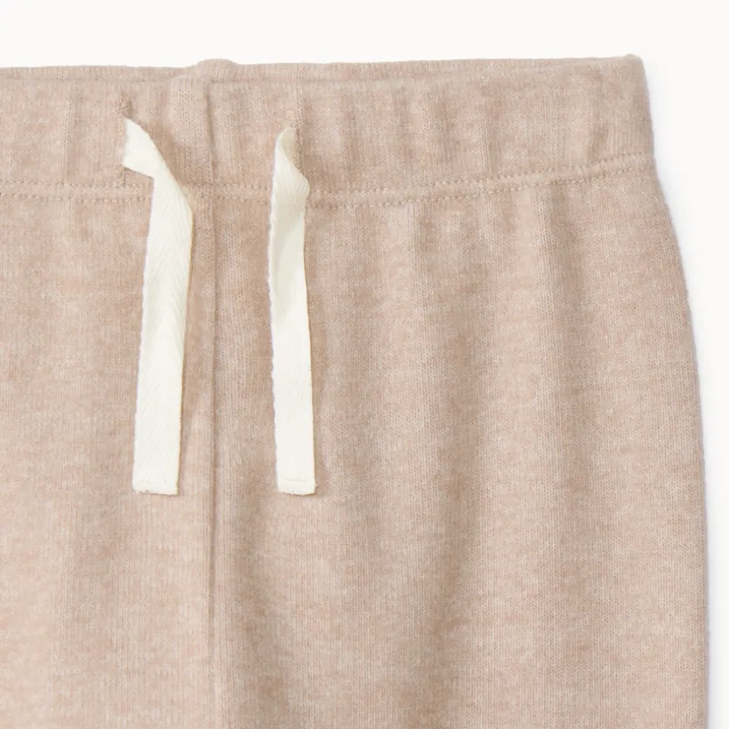 Lang 2-delig ensemble in effen beige gemêleerde jersey voor baby totaallook