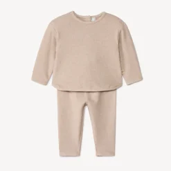 Lang 2-delig ensemble in effen beige gemêleerde jersey voor baby totaallook