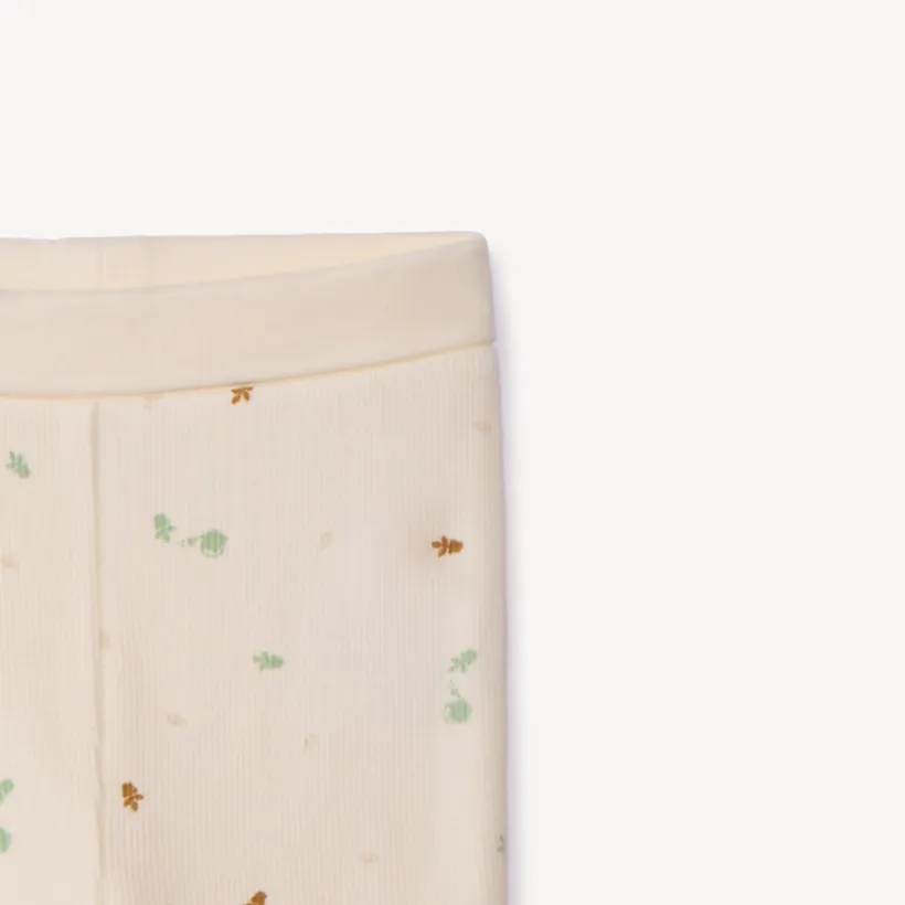 Lang 2-delig geribd jersey set met plantenprint meisjes écru