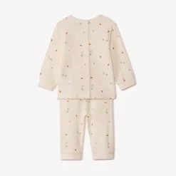Lang 2-delig geribd jersey set met plantenprint meisjes écru