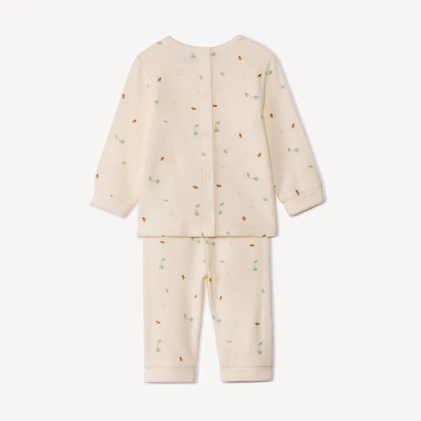 Lang 2-delig geribd jersey set met plantenprint meisjes écru