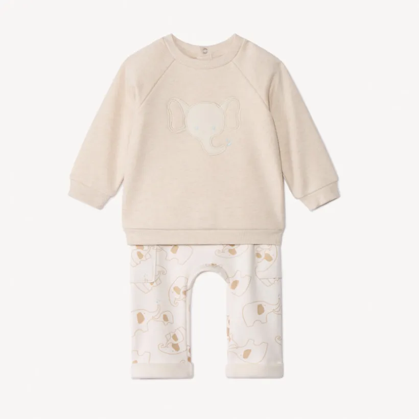 Lang 2-delig molletonset met olifantenmotief voor baby’s