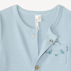 Langdurige jongensbabykleding in geribbelde stof met robotborduurwerk