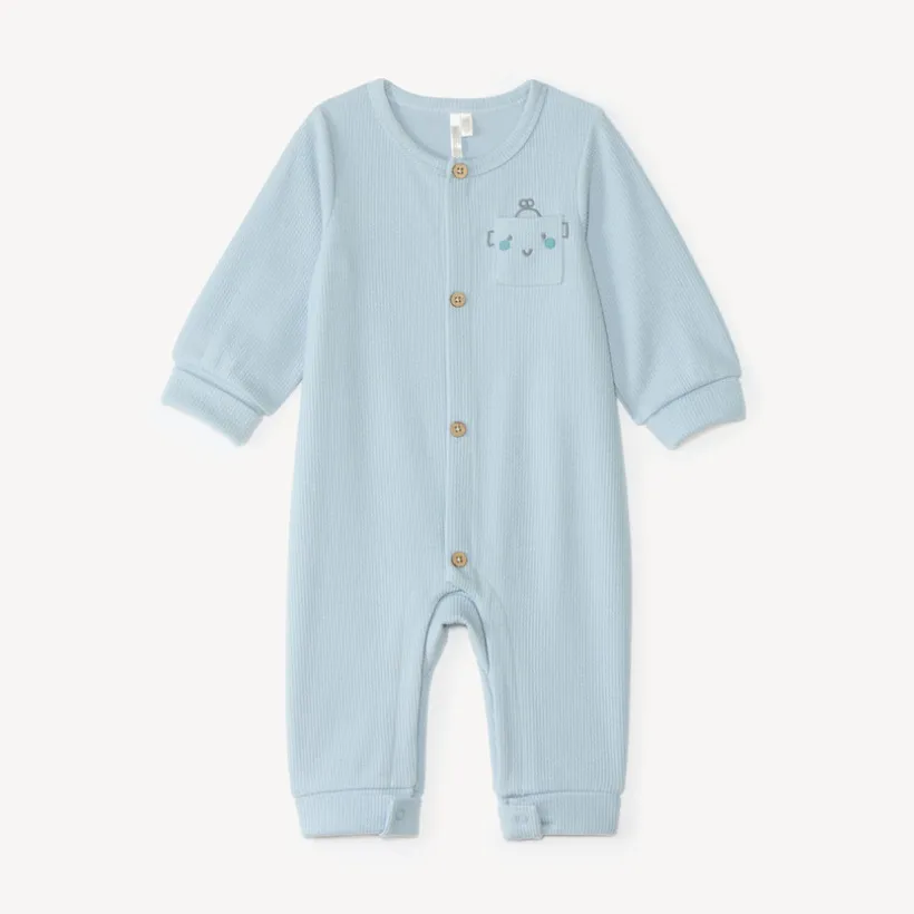 Langdurige jongensbabykleding in geribbelde stof met robotborduurwerk