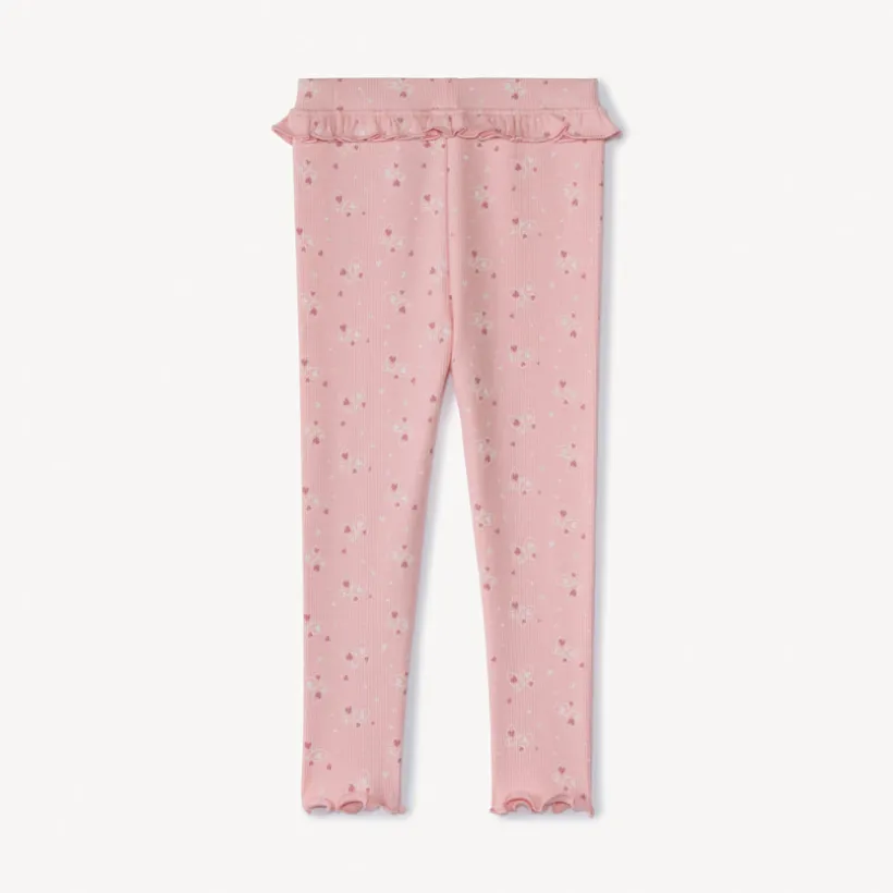 Lange geribde broek met fantasieprint voor babymeisje