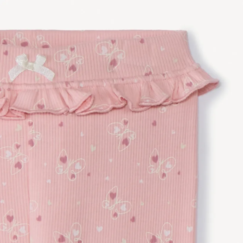 Lange geribde broek met fantasieprint voor babymeisje