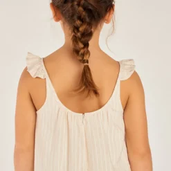 Lange jumper met schouderbanden in gestreepte stof meisjes