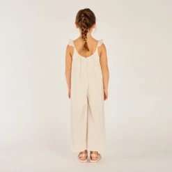 Lange jumper met schouderbanden in gestreepte stof meisjes