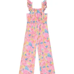 Lange jumpsuit in viscose voile met bloemen meisjes