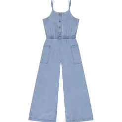 Lange jumpsuit met bretellen en kokosknopen meisjes
