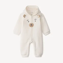 Lange jumpsuit met kap en beerprint voor baby