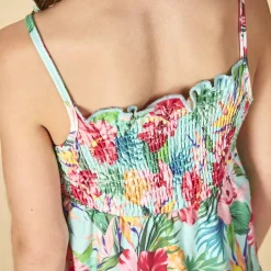 Lange jurk met volant en tropische print meisjes