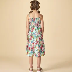 Lange jurk met volant en tropische print meisjes