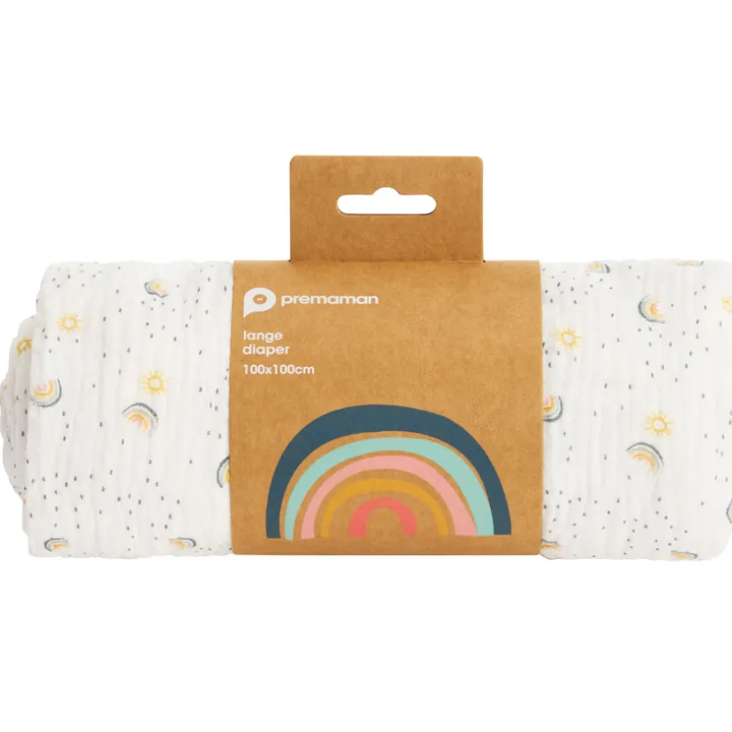 Lange katoenen gaas 100 x 100 cm met regenbogenprint