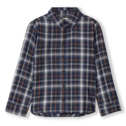 Langemouwenhemd met geruit patroon jongens, marineblauw