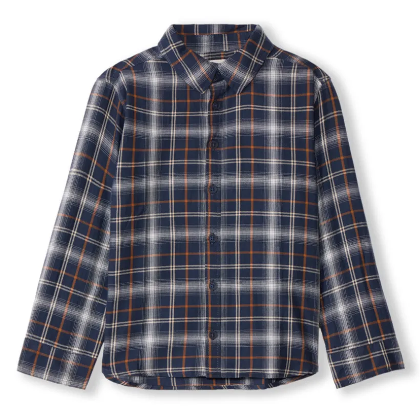 Langemouwenhemd met geruit patroon jongens, marineblauw