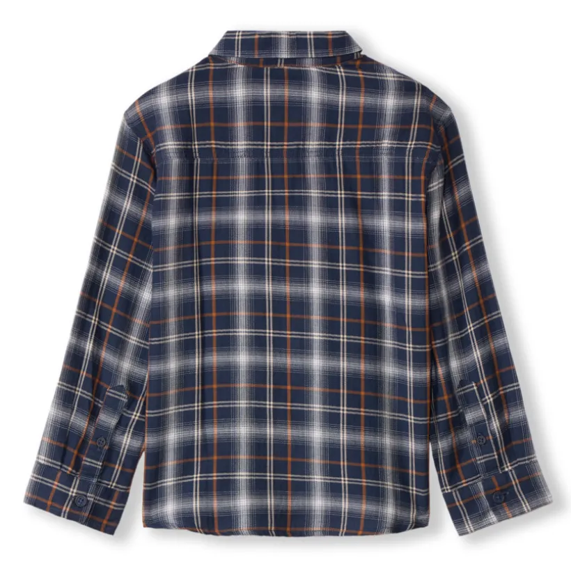Langemouwenhemd met geruit patroon jongens, marineblauw