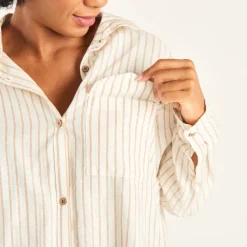 Lange mouwen zwangerschap en borstvoeding gestreepte blouse met zak