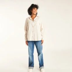 Lange mouwen zwangerschap en borstvoeding gestreepte blouse met zak