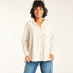 Lange mouwen zwangerschap en borstvoeding gestreepte blouse met zak