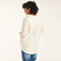Lange mouwen zwangerschap en borstvoeding gestreepte blouse met zak