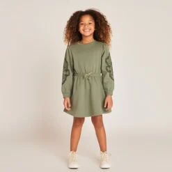 Lange mouw geborduurde fleece jurk meisjes