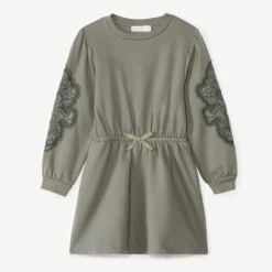 Lange mouw geborduurde fleece jurk meisjes