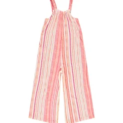 Lange mouwloze jumpsuit in voile met gestreept patroon meisjes