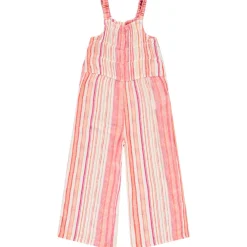 Lange mouwloze jumpsuit in voile met gestreept patroon meisjes