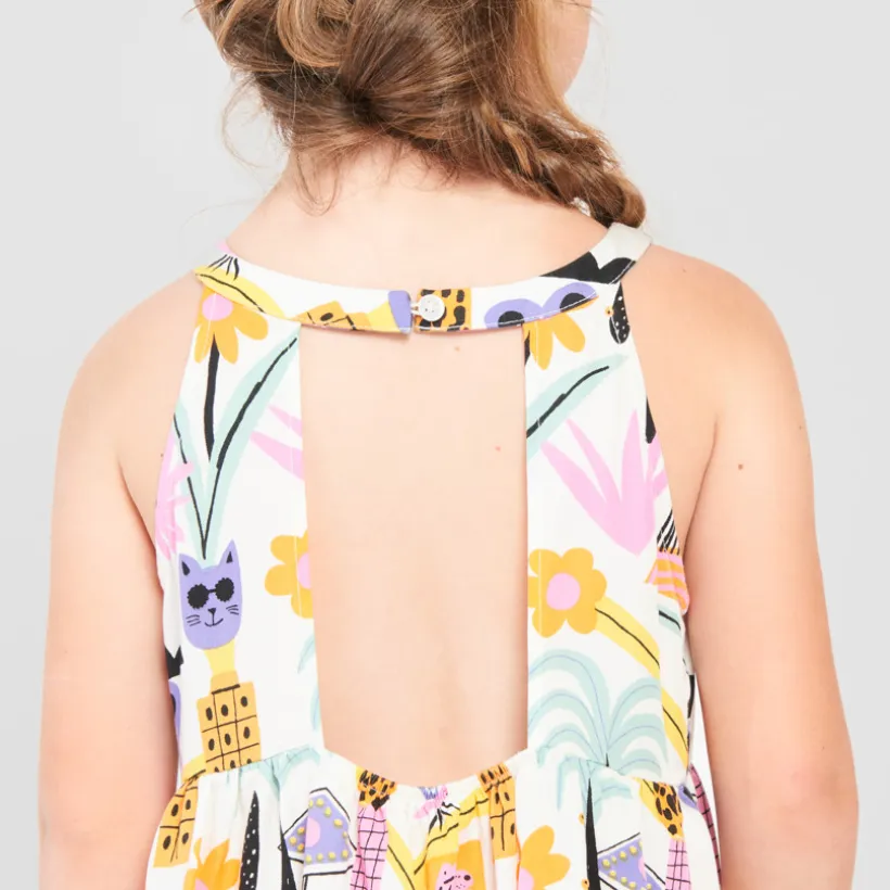 Lange mouwloze jurk met fantasieprint meisjes