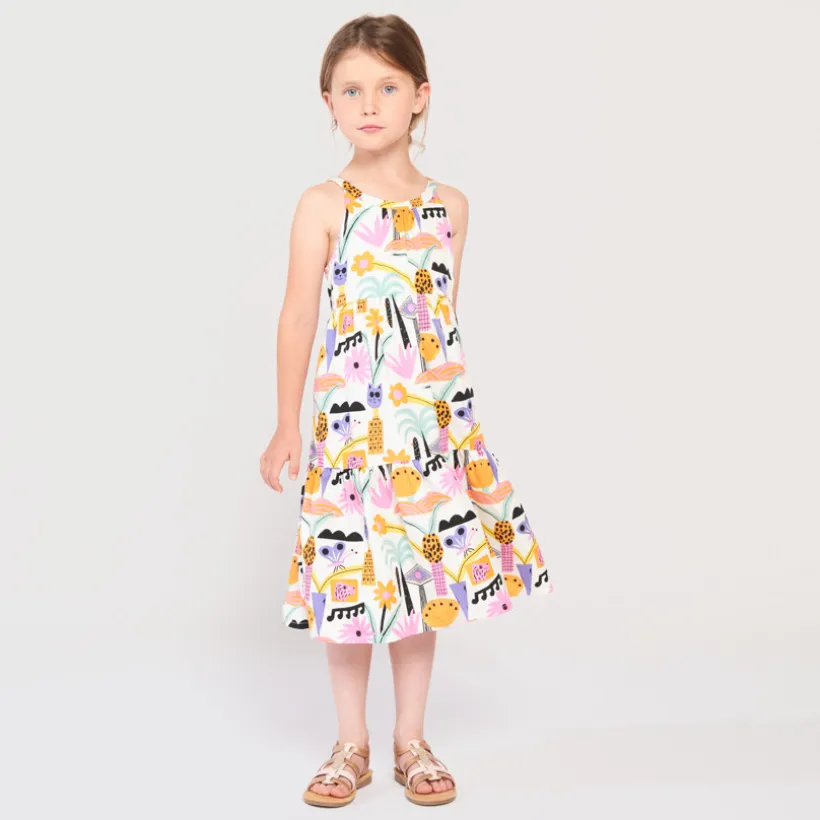 Lange mouwloze jurk met fantasieprint meisjes