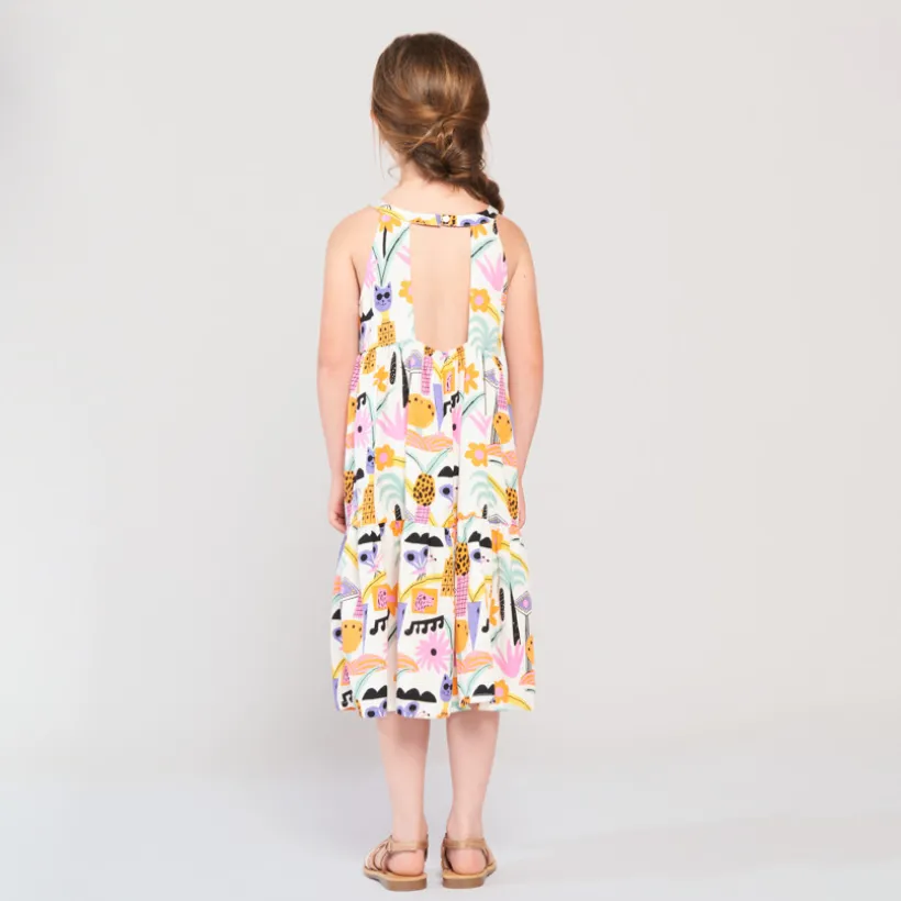 Lange mouwloze jurk met fantasieprint meisjes