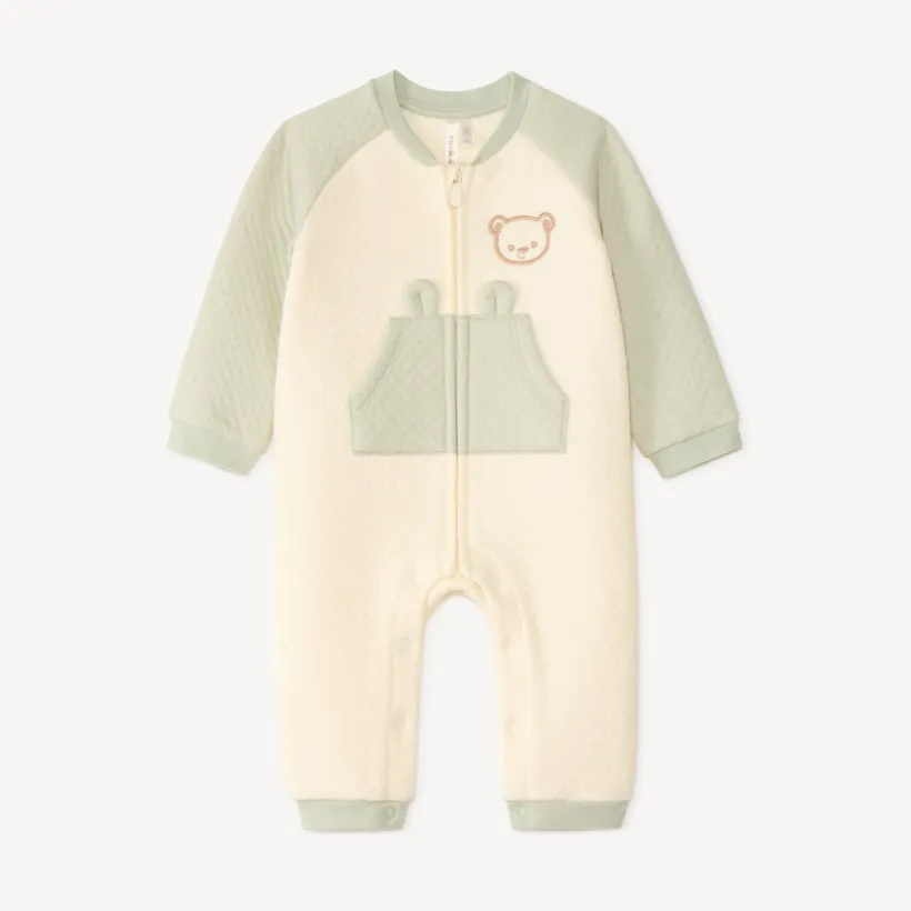 Langere tweekleurige babyjumpsuit met berenmotieven jongens