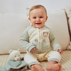 Langere tweekleurige babyjumpsuit met berenmotieven jongens